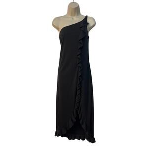 Jessica McClintock for Gunne Sax One‎ Shoulder Hi Lo Ruffled Dress Color Black 9